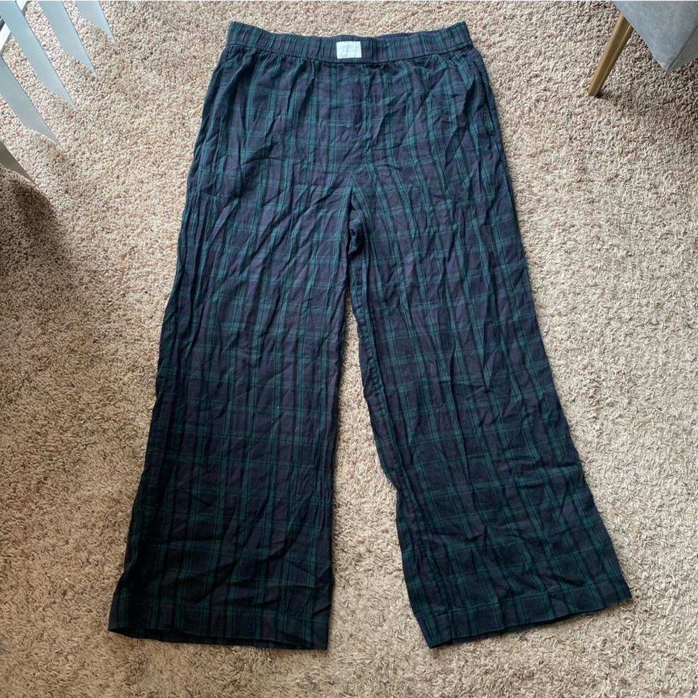 J Crew end on end high rise wide leg flannel pajama pants in black watch plaid